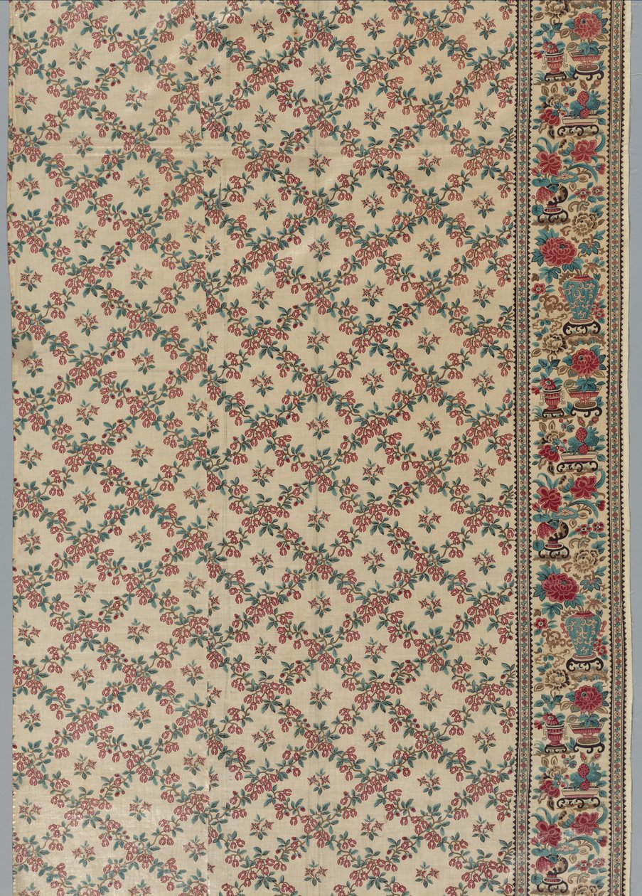 Roller-Printed Glazed Chintz with Flower and Vase Design by Unbekannt