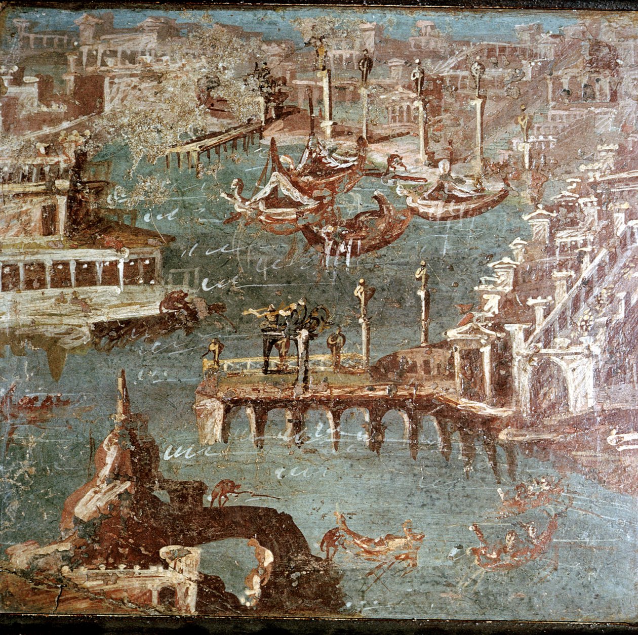 Roman Wallpainting of a Harbour Scene, Stabiae, near Pompeii, Italy by Unbekannt