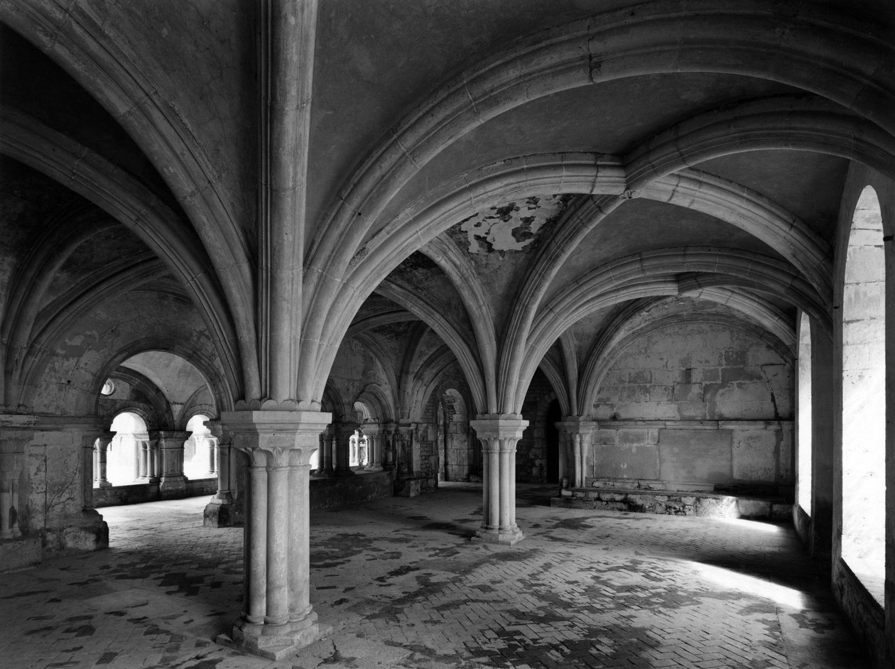 Romanesque architecture: view of the capitular hall of the Cistercian abbey of Fontenay founded in 1118 (Cote d