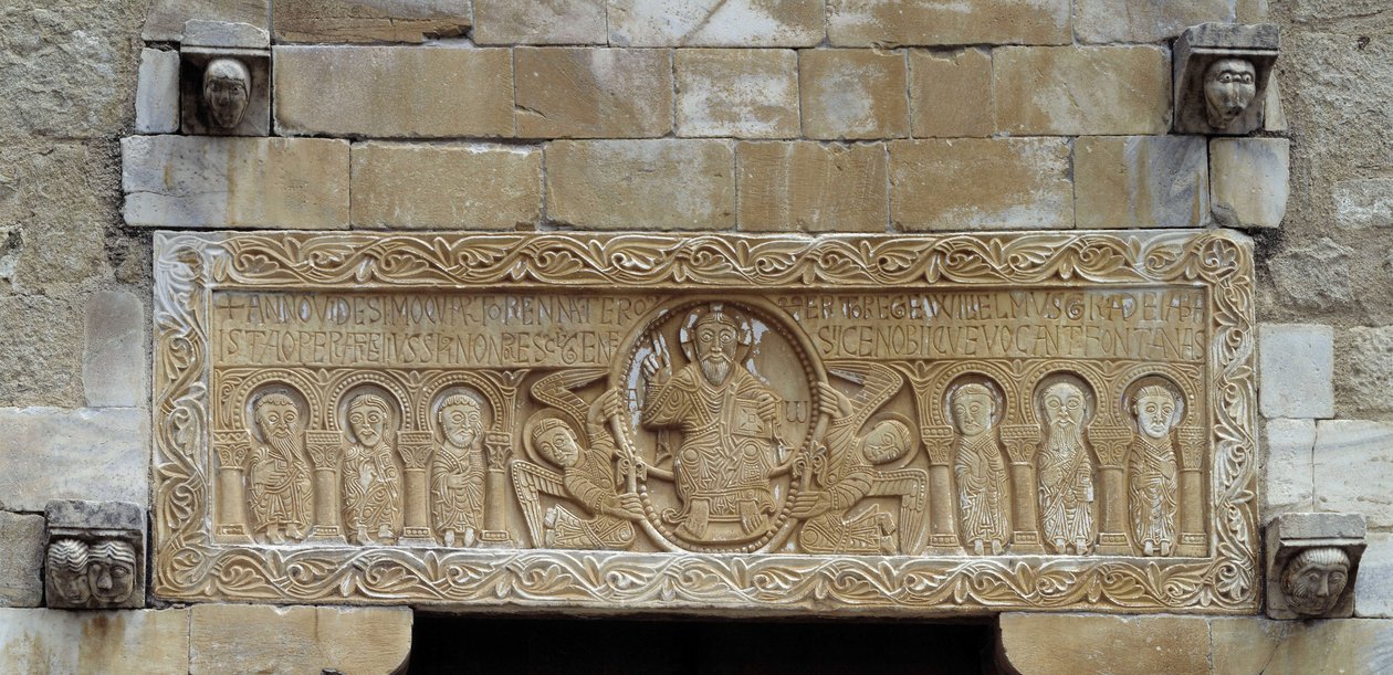 Romanesque Art: Lintel Representing a Group of Apostles Surrounding Christ Supported by Two Angels. Church of Saint Michael of Saint Genis des Fontaines. 11th Century (Eastern Pyrenees) by Unbekannt