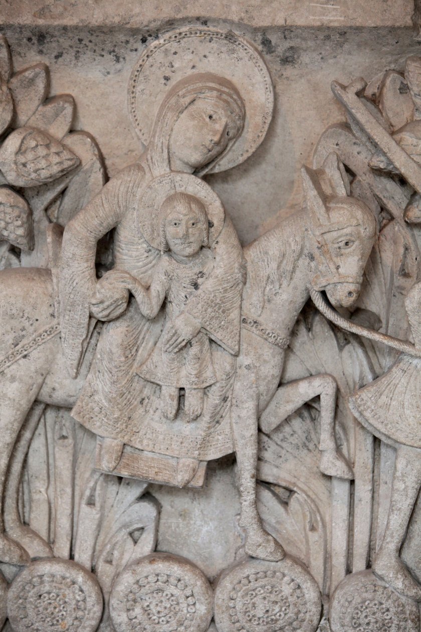 Romanesque bas-relief from capital at Autun Cathedral depicting the Flight into Egypt, Autun, France by Unbekannt
