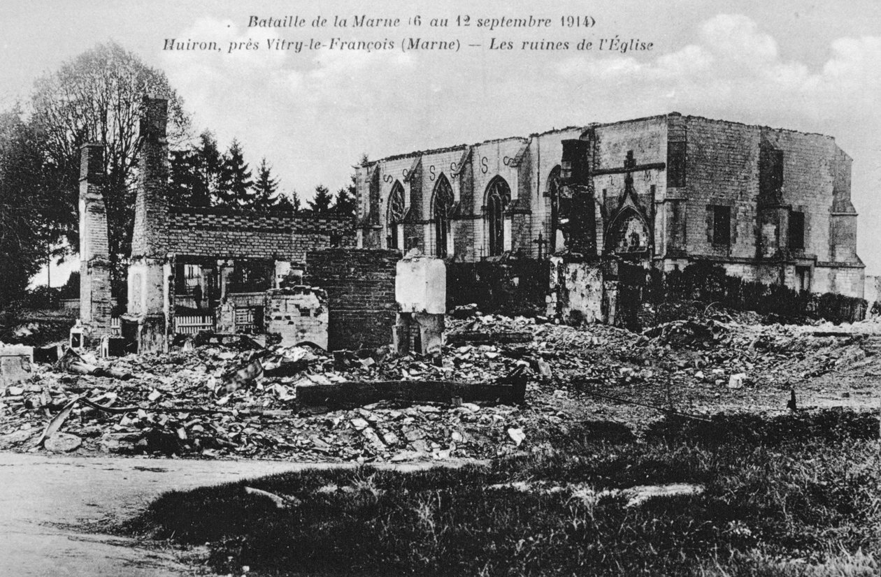 Ruined Church, Huiron, France, Battle of the Marne, World War I by Unbekannt