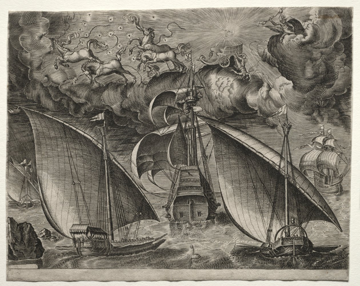 Sailing Vessels: Two Galleys Sailing Behind an Armed Three-Master with Phaeton by Unbekannt
