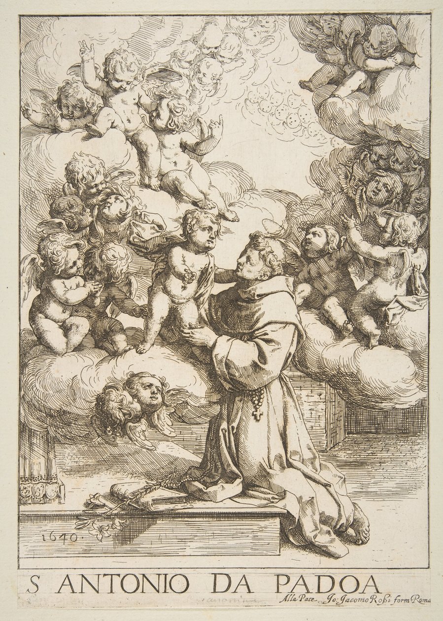 Saint Anthony of Padua adoring the Christ Child, copy after Cantarini, 1640 by Unbekannt