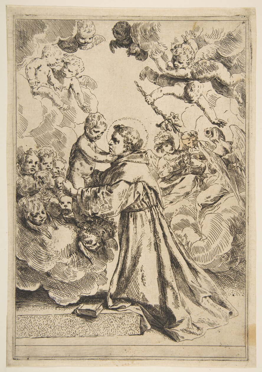 Saint Anthony of Padua adoring the Christ Child in Glory (copy after Cantarini) by Unbekannt