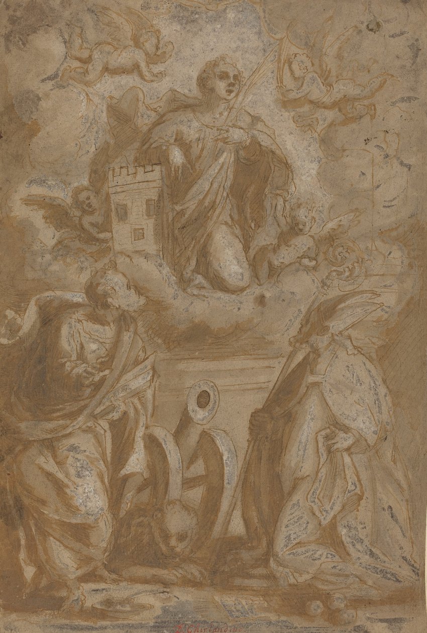 Saint Barbara in Glory with Saints Nicholas and Jerome by Unbekannt