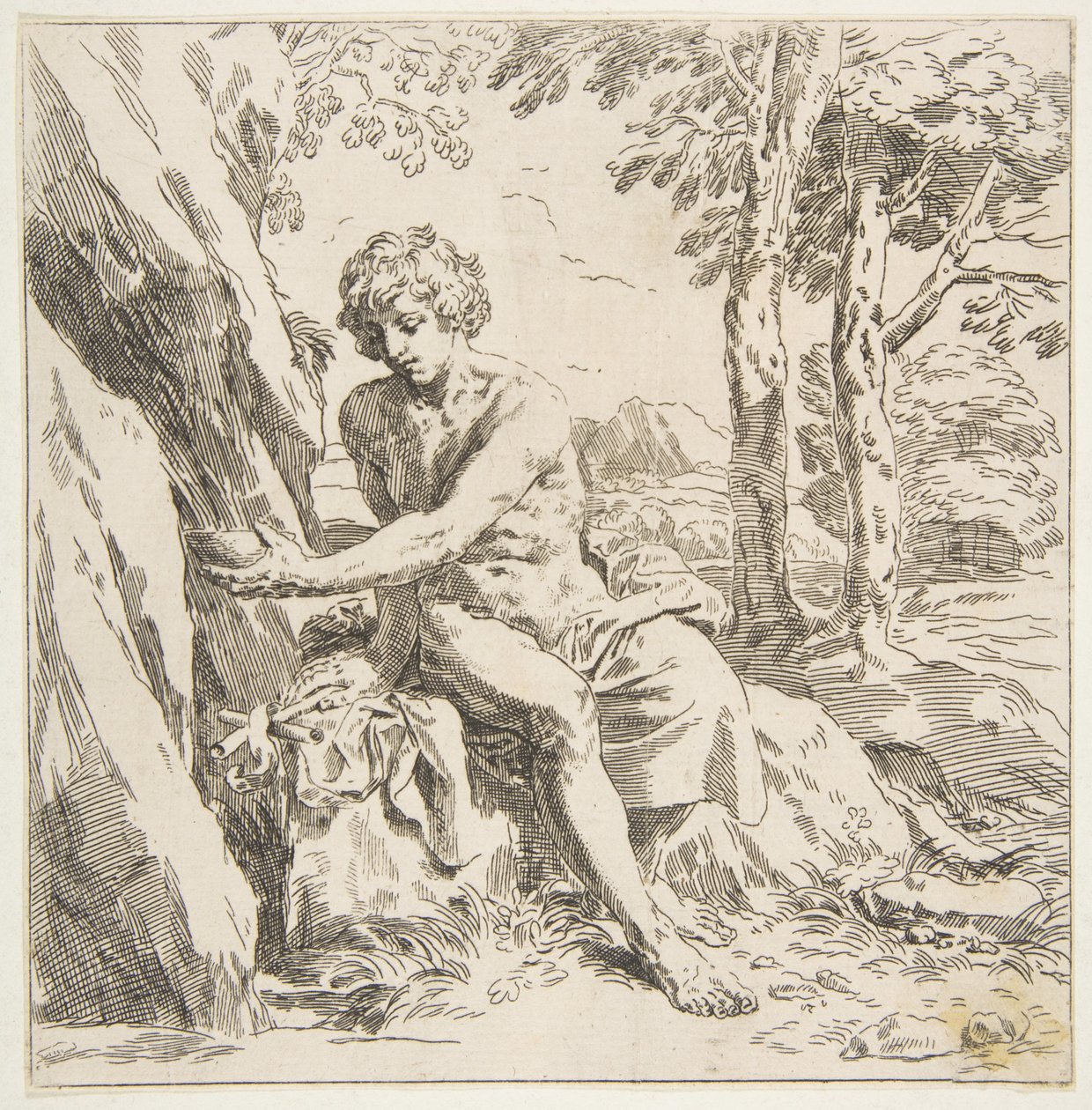 Saint John the Baptist in the desert, copy in reverse after Cantarini by Unbekannt