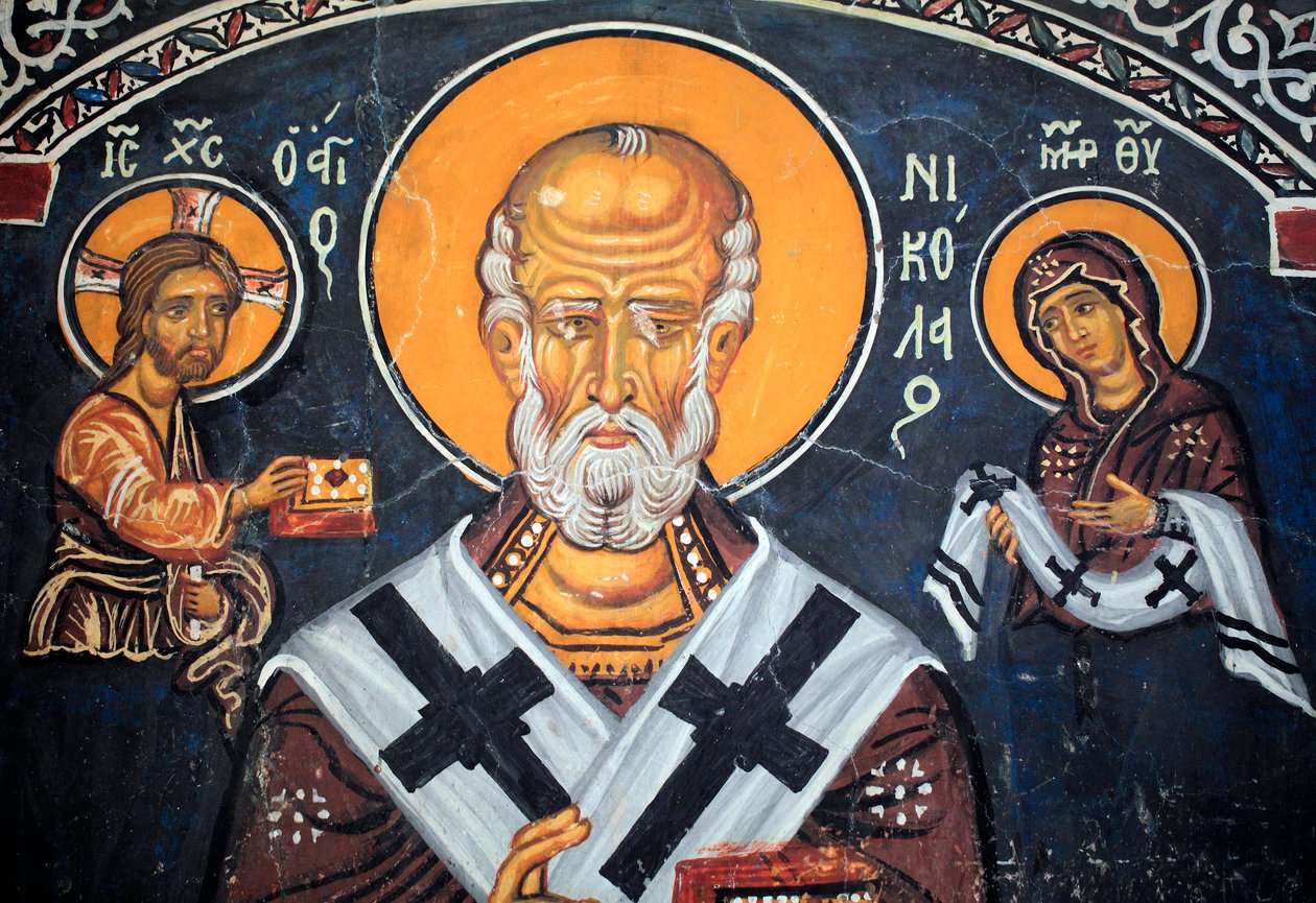Saint Nicholas Surrounds Christ and Mary Byzantine Fresco by Unbekannt