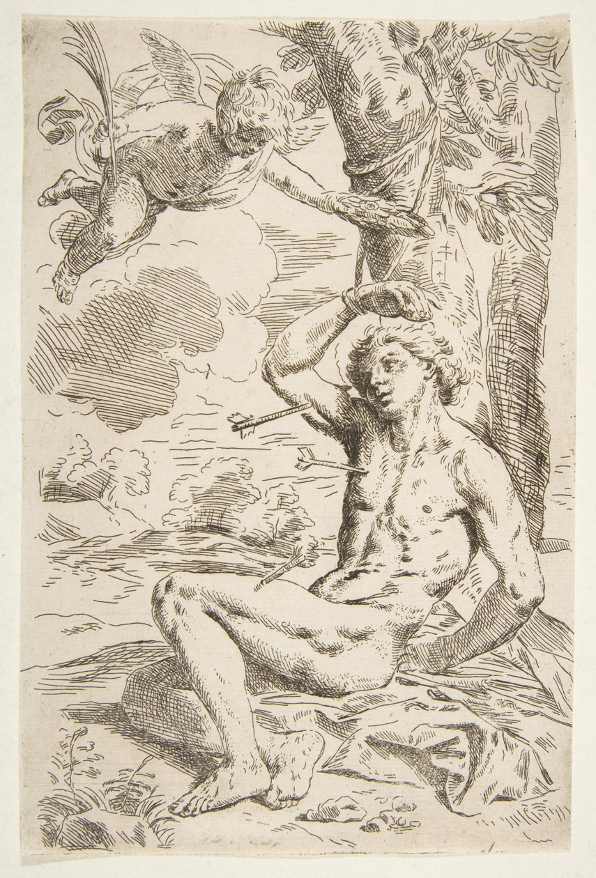 Saint Sebastian Pierced with Arrows and Tied to a Tree (copy after Cantarini) by Unbekannt