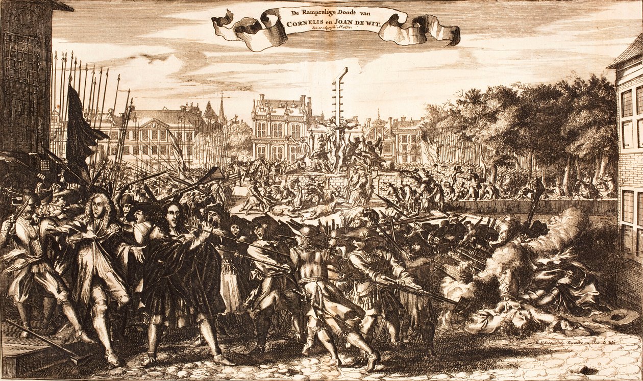 Scene of the crowd murdering Cornelis and Johan de Witt, The Hague, 20 August 1672, 1675 by Unbekannt