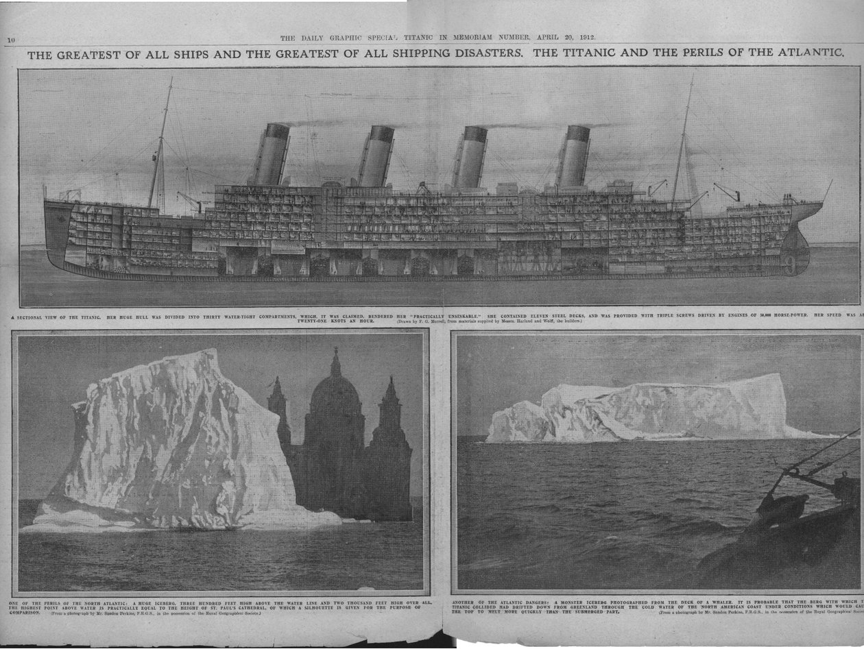 Sectional Diagram of the Titanic, and Icebergs, April 20, 1912 by Unbekannt