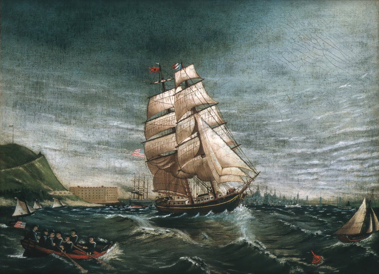 Ship in New York Harbor by Unbekannt