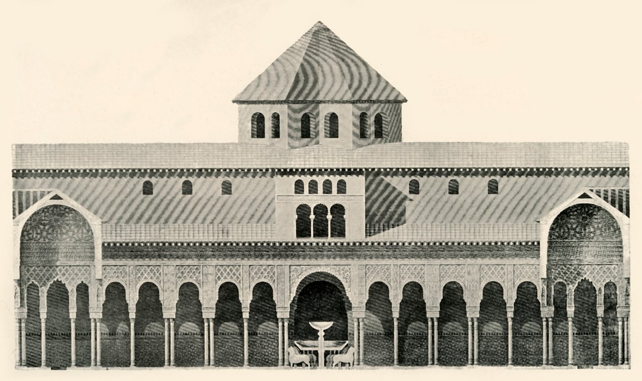Side Elevation of the Court of the Lions and Fountain by Unbekannt