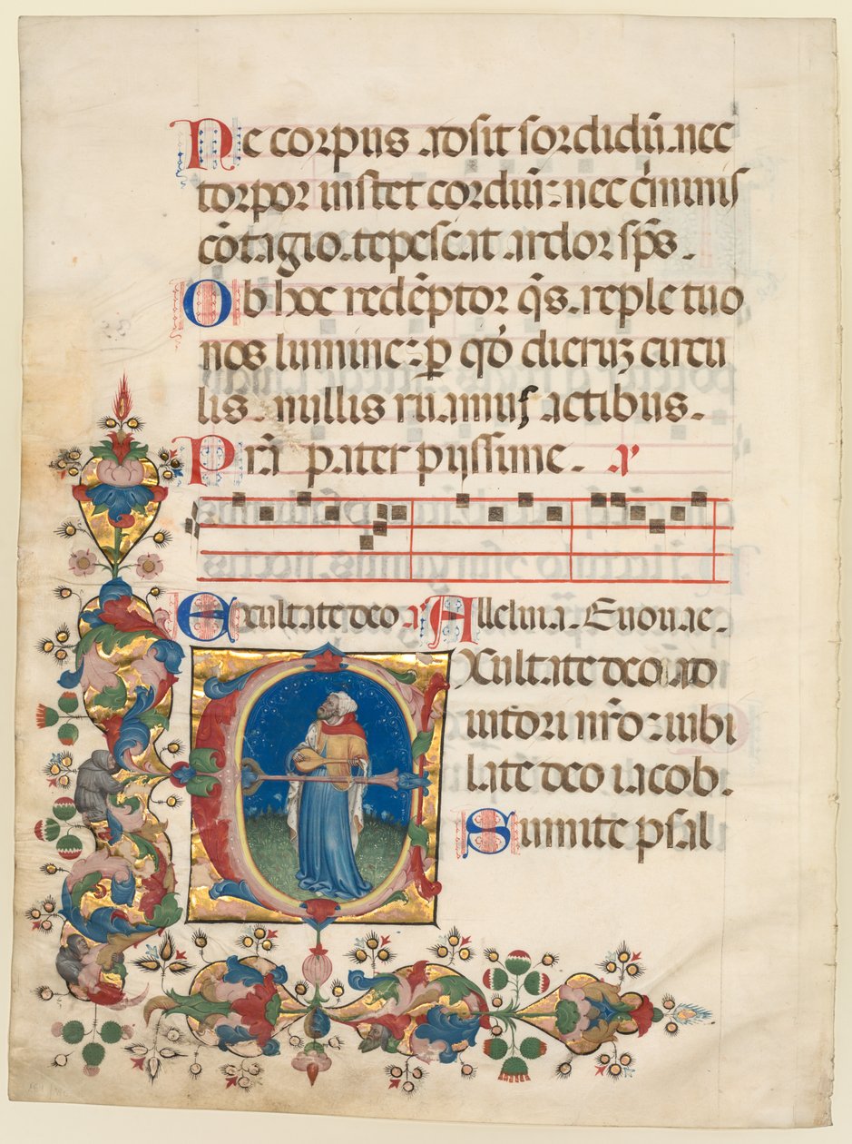 Single Leaf Excised from a Choir Psalter: Initial E[xultate Deo] with King David Playing, c1408 by Unbekannt