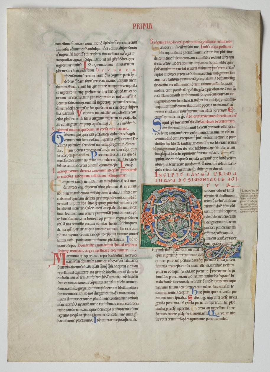 Single Leaf from a Decretum by Gratian: Decorated Initial Q[uidam habens filium obtulit] by Unbekannt