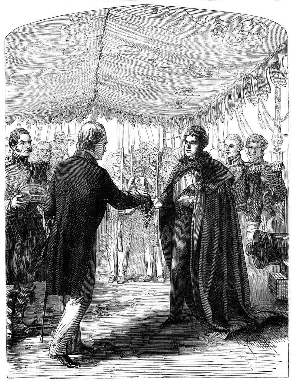Sir Walter Scott Presenting the Cross of St Andrew to King George IV, 1822 by Unbekannt