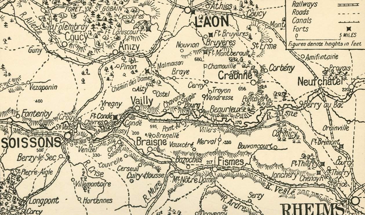 Sketch Map of the Valley of the Aisne above Soissons, 1914 by Unbekannt