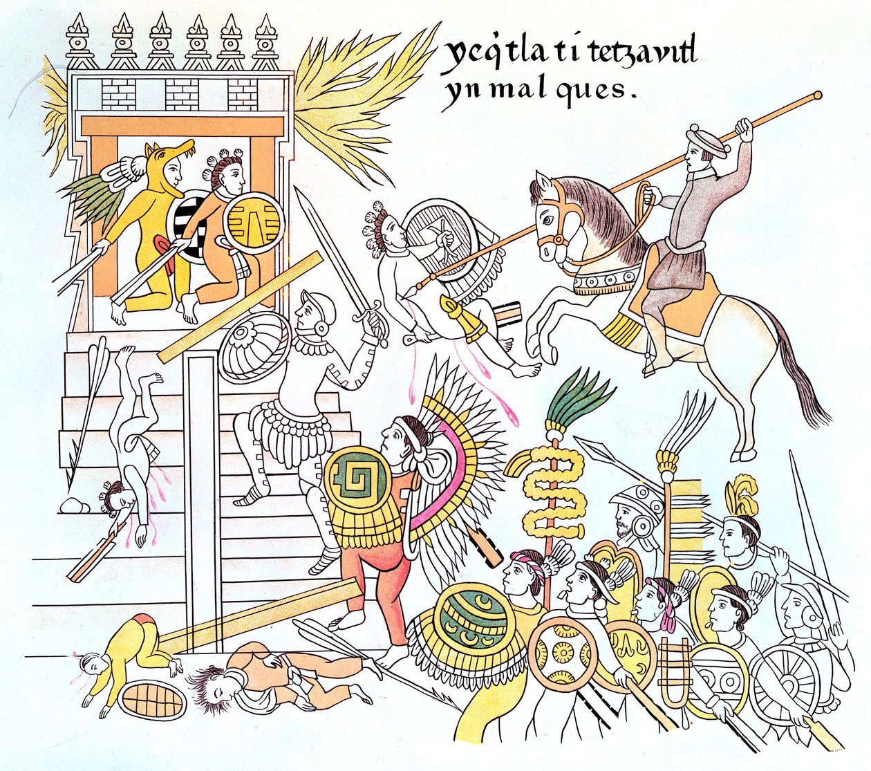 Spanish Conquistadors with Their Native Tlazcalan Allies Attacking an Aztec Temple by Unbekannt