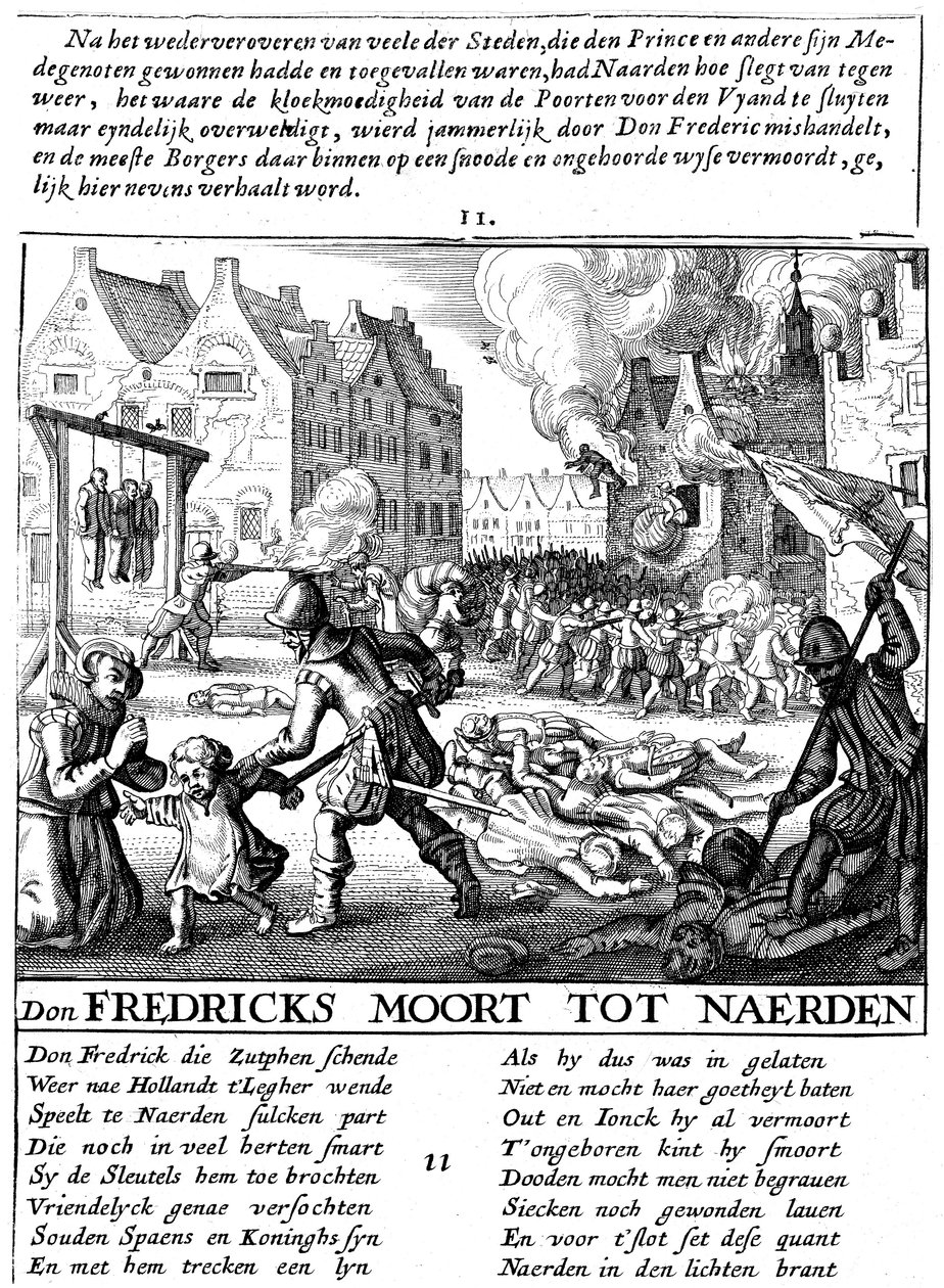 Spanish troops torching buildings and massacring during Spanish rule in Netherlands, 1567-73 by Unbekannt