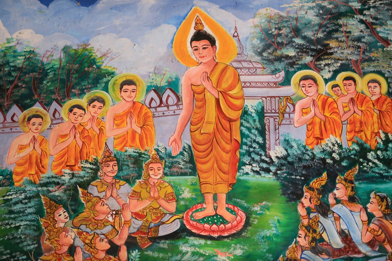 Spreading the Dharma, life of Buddha, ceiling artwork depicting the life of Buddha, Wat Inpeng, Vientiane, Laos by Unbekannt
