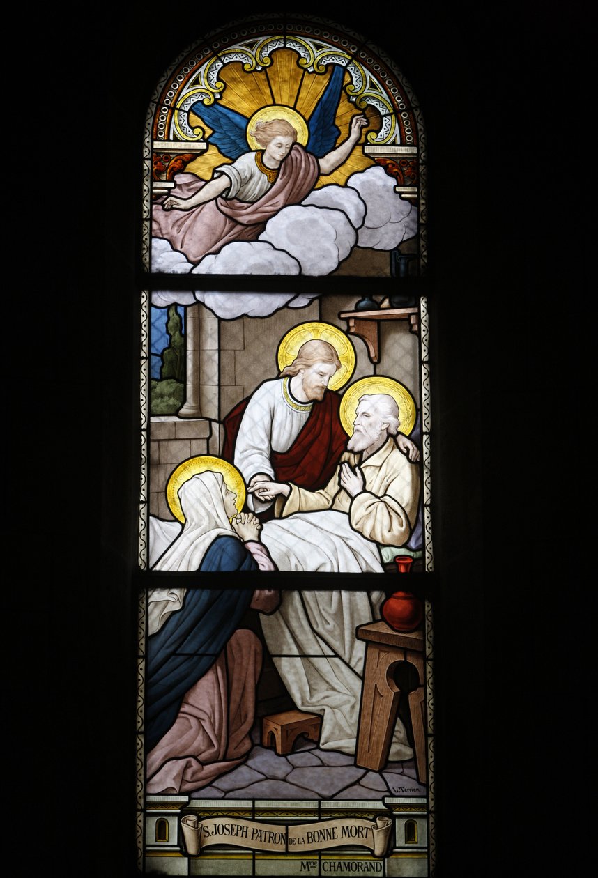 Stained Glass in Notre Dame du Rosaire Catholic Church: Saint Joseph, Patron Saint of Death, Saint-Ouen, France by Unbekannt