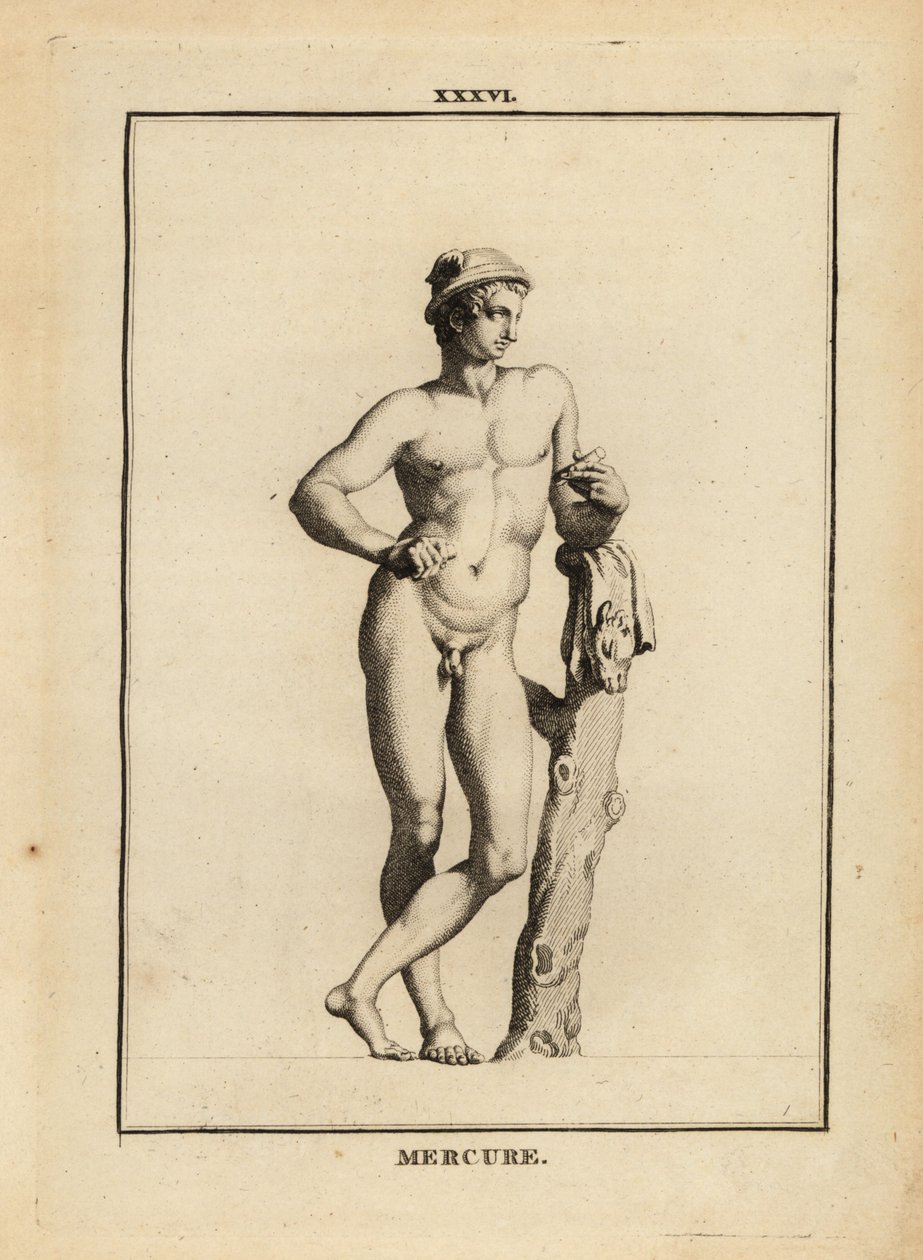 Statue of Mercury, Roman god of commerce and communication, in winged hat with goat skin by Unbekannt