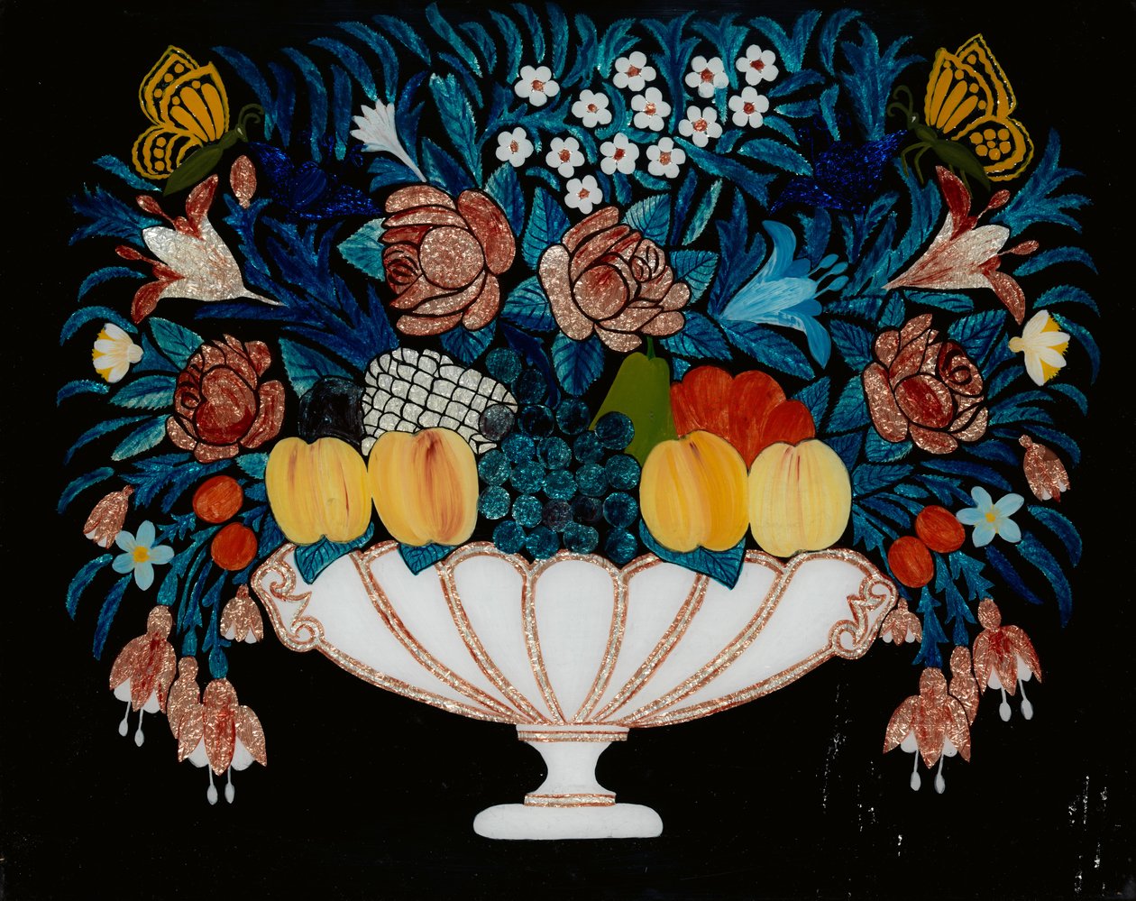 Still Life - Flowers and Fruit in White and Pink Bowl by Unbekannt