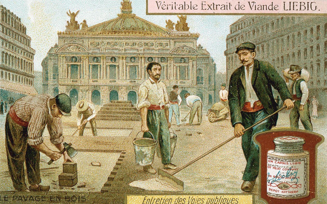 Surfacing a Paris street with wooden blocks, c1900 by Unbekannt