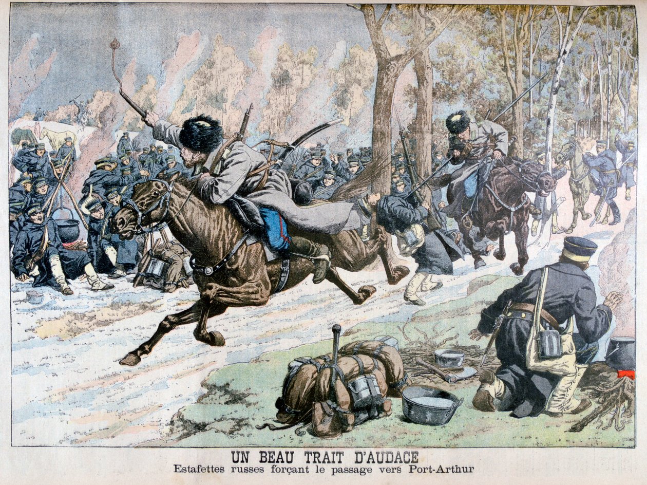 Surprise Attack by Russian Cavalry on the Road to Port Arthur, Russo-Japanese War, 1904 by Unbekannt