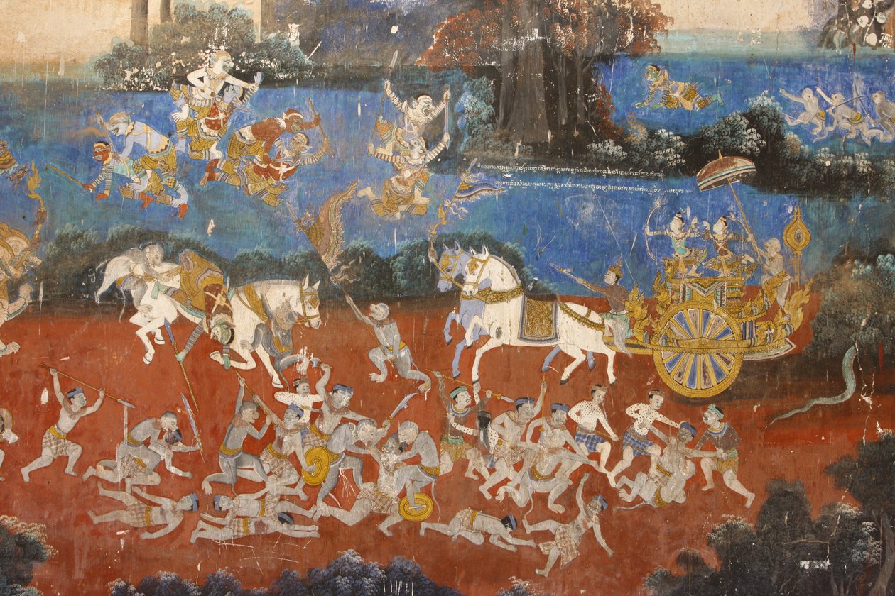 Silver Pagoda: This Mural Depicts Scenes from the Reamker, the Cambodian Version of the Ramayana by Unbekannt