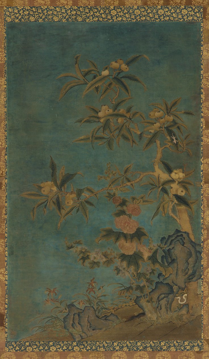 Tapestry: Fruit Trees and Hollyhocks by Unbekannt