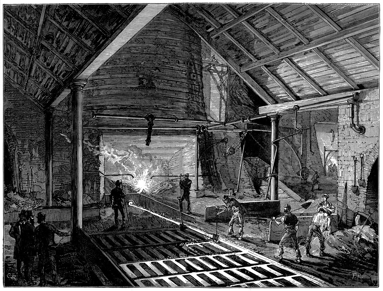 Tapping a Blast Furnace and Running Molten Iron into the Pigs, c1885 by Unbekannt