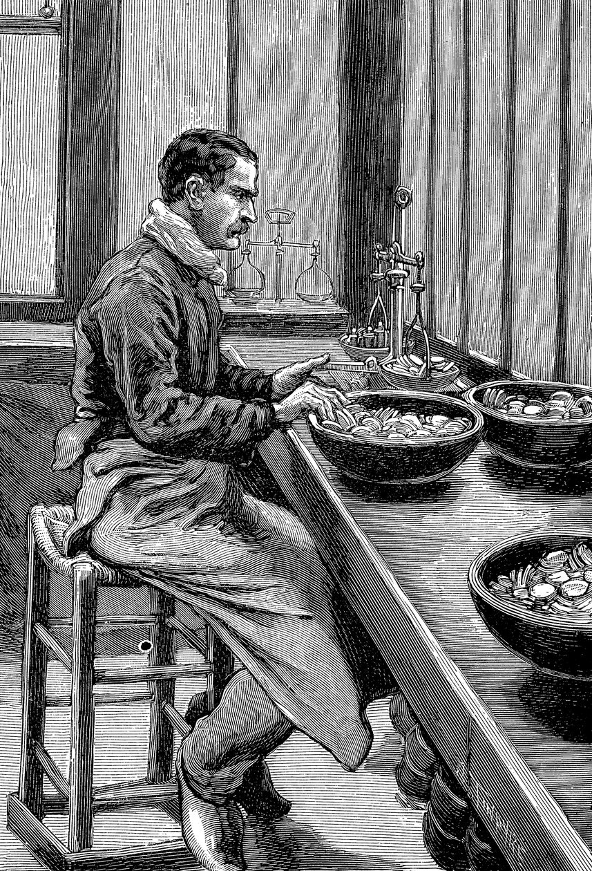 Testing the Weight of Gold Pieces, Paris Mint, 1892 by Unbekannt