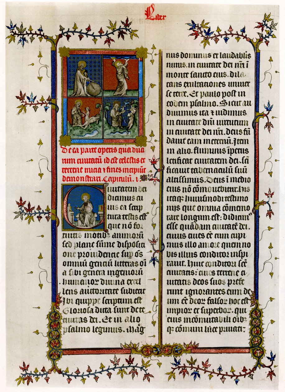 Text page with biblical scenes, late 14th century by Unbekannt