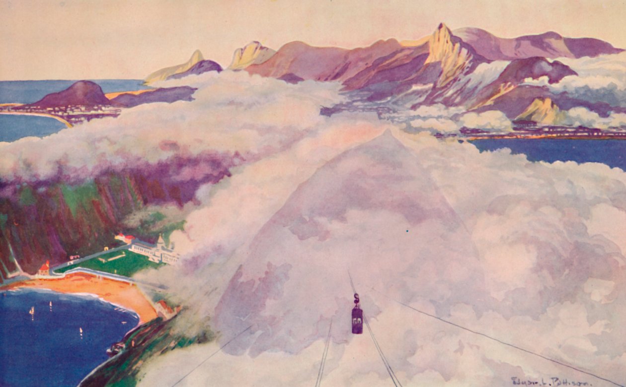 The Aerial Ropeway Car descending from the Sugar Loaf Mountain, 1914 by Unbekannt