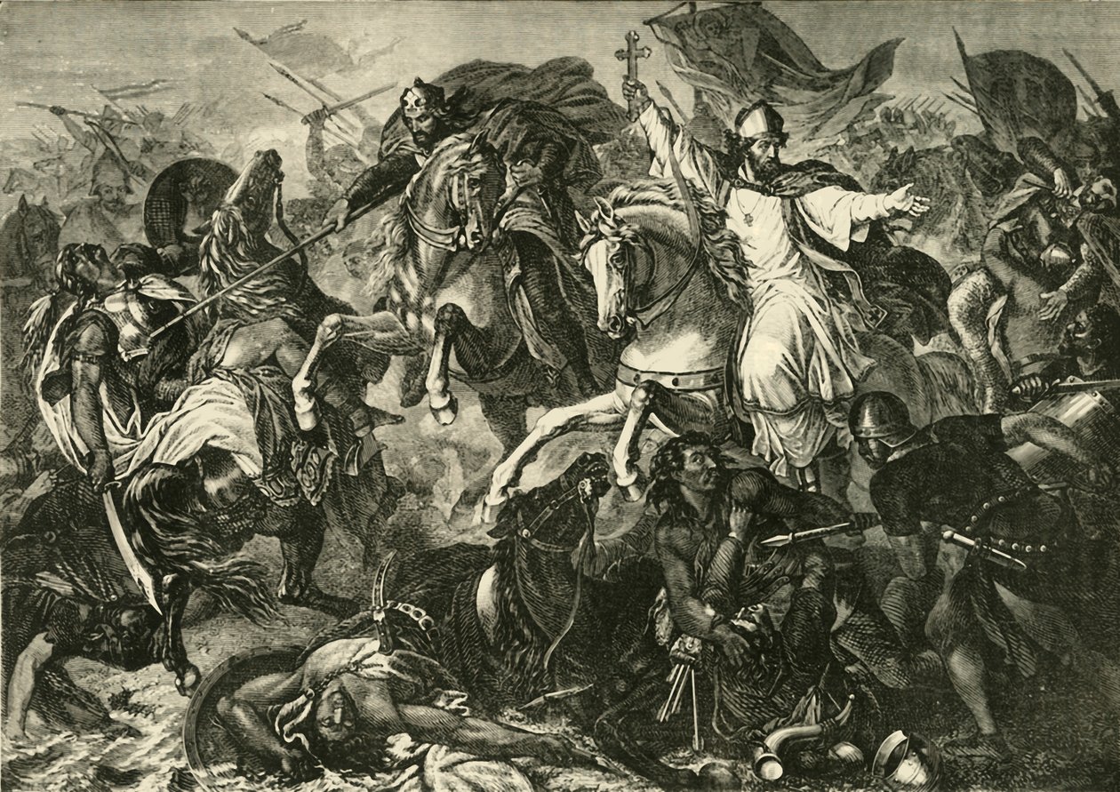 The Bishop of Ratisbon at the Battle of Augsburg, Battle of Lechfeld 955 by Unbekannt