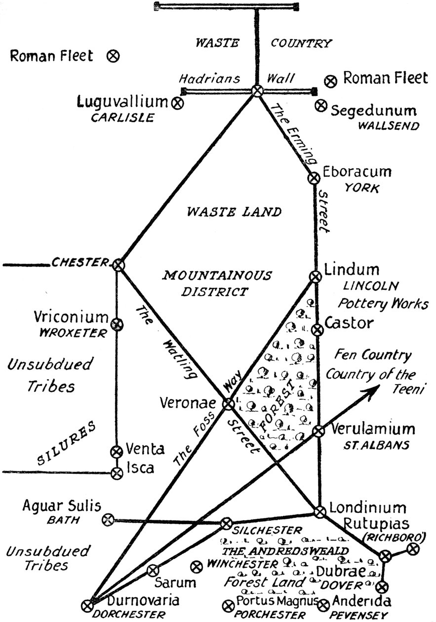 The Four Principal Roman Lines of Communication in Britain, 1910 by Unbekannt