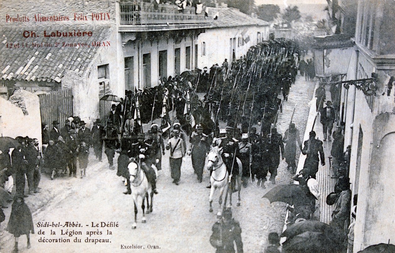 The French Foreign Legion Parading Through the Streets of Sidi Bel Abbes, Algeria by Unbekannt