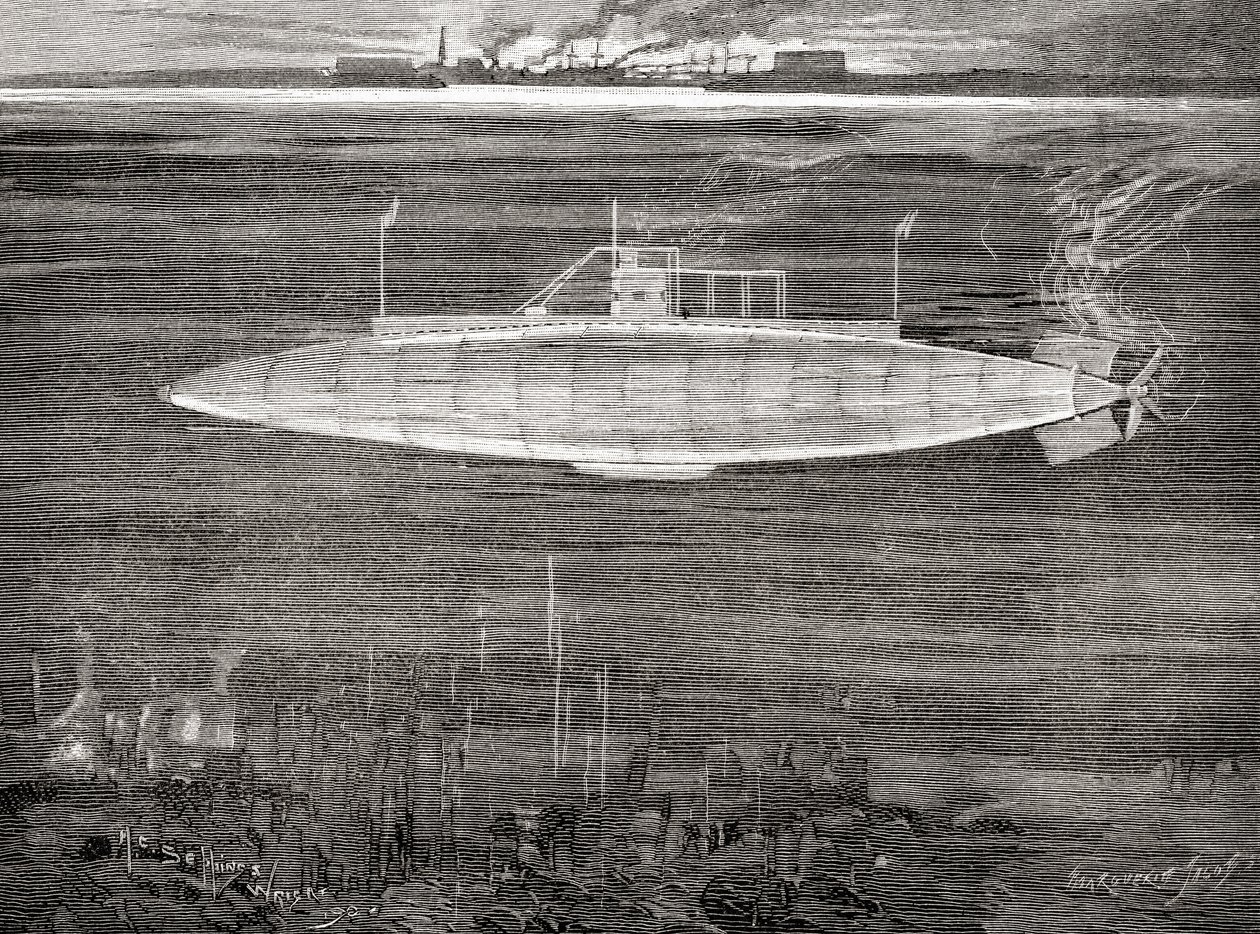 The French Navy Submarine Gustave Zédé, Launched in 1900 by Unbekannt