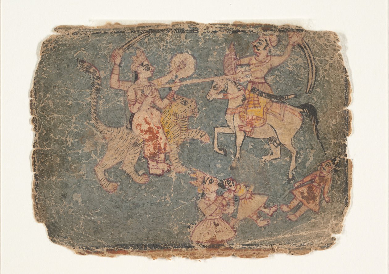 The Goddess Durga Slaying an Enemy, Page from a Dispersed Markandeya Purana by Unbekannt
