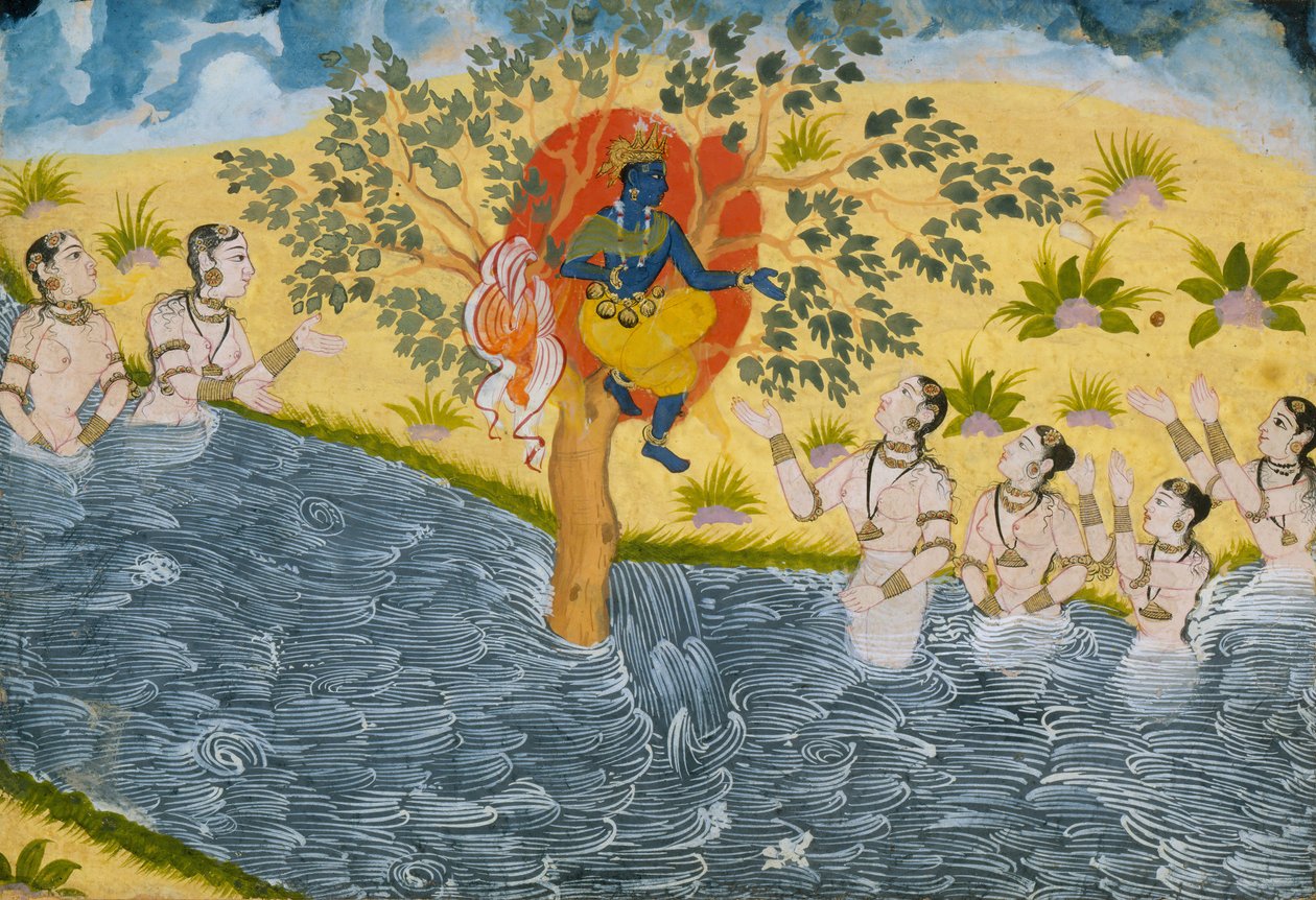 The Gopis Plead with Krishna to Return Their Clothing, Page from a Bhagavata Purana, ca. 1610 by Unbekannt