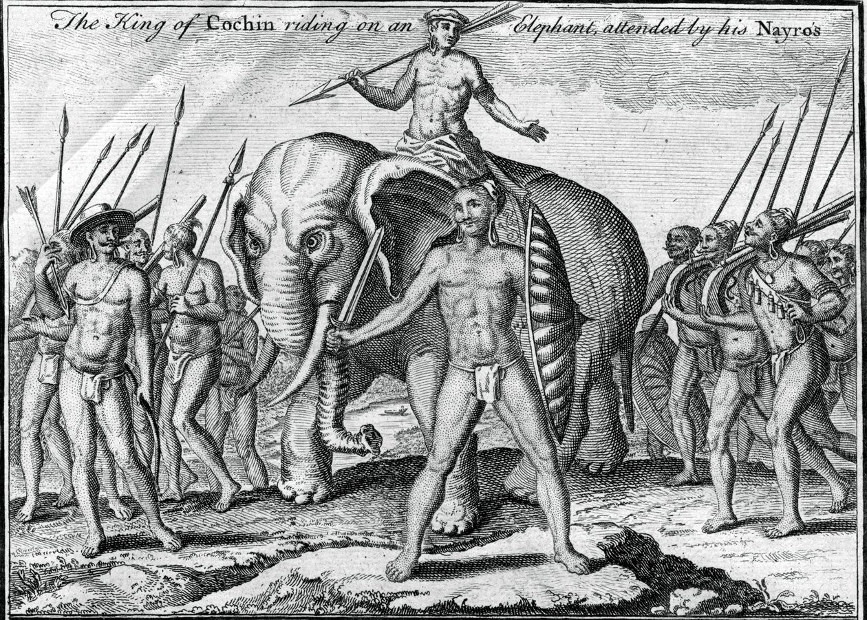 The King of Cochin Riding on an Elephant, Attended by His Nayros by Unbekannt