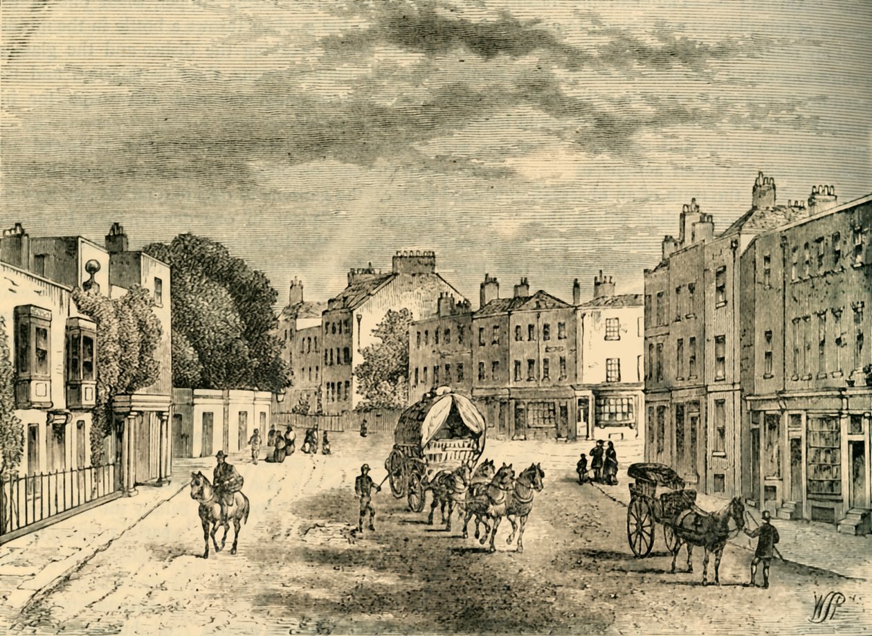 The Old Village of Vauxhall, with Entrance to the Gardens, in 1825 by Unbekannt