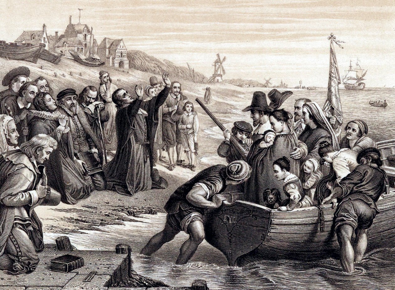 The Pilgrim Fathers Leaving Delft Haven on Their Voyage to America, July 1620 by Unbekannt