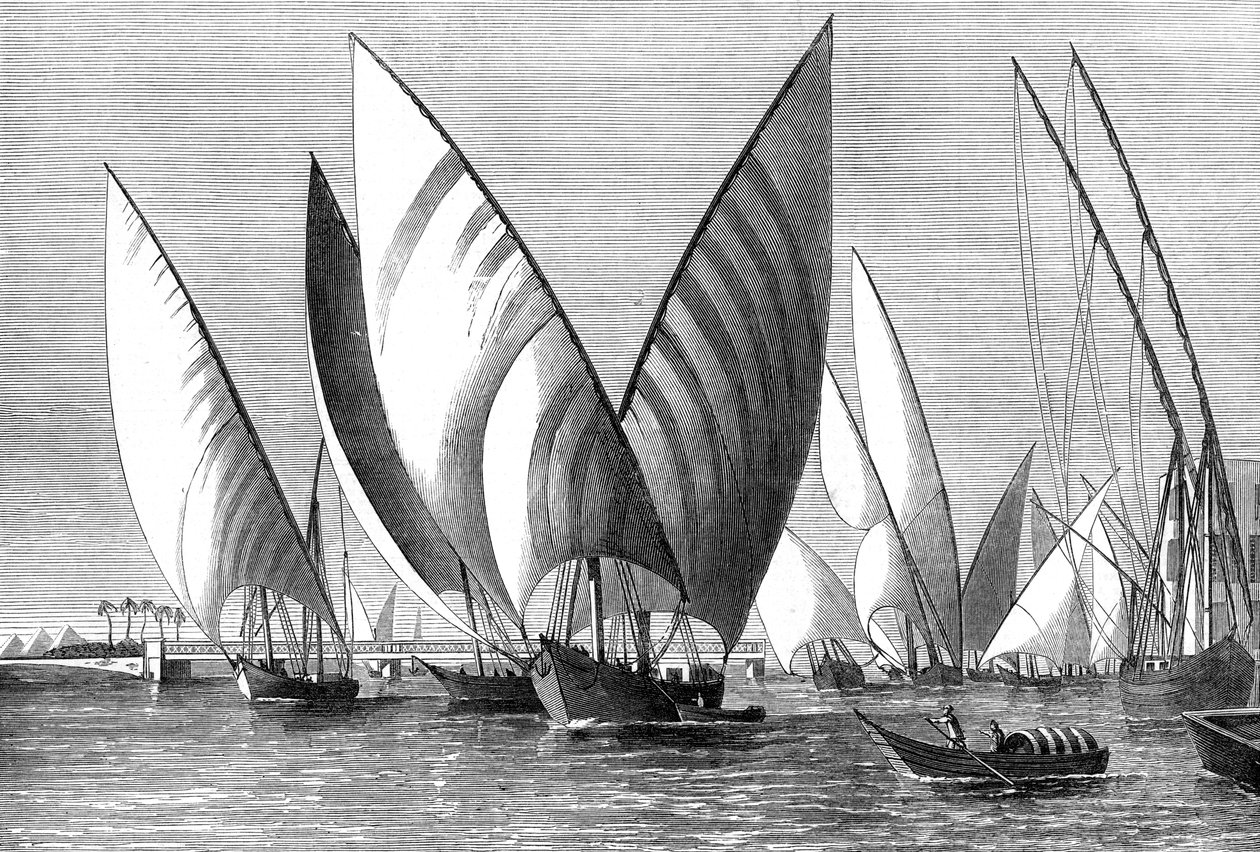 The River at Boulak Bridge, Cairo, with dahabeahs passing by Unbekannt