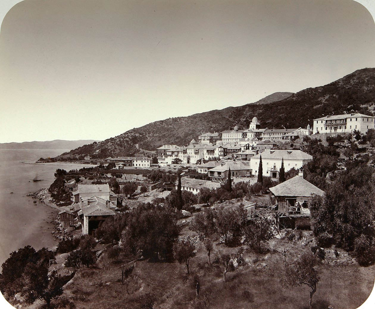 The Rossikon St Panteleimon Monastery on Mount Athos, Greece, 1860s by Unbekannt