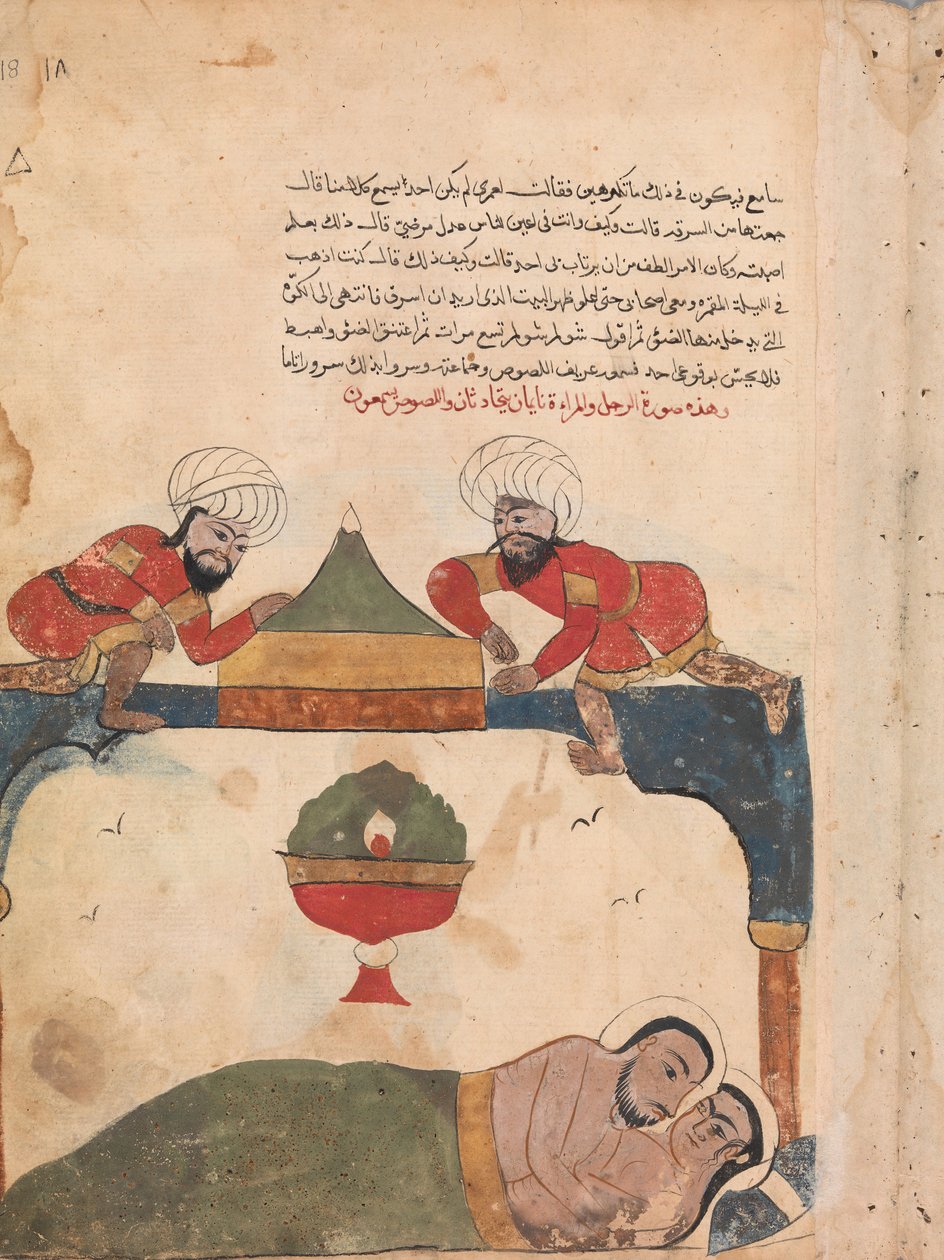 The Thieves on the Roof Awaken the Merchant, Folio from a Kalila wa Dimna, 18th century by Unbekannt