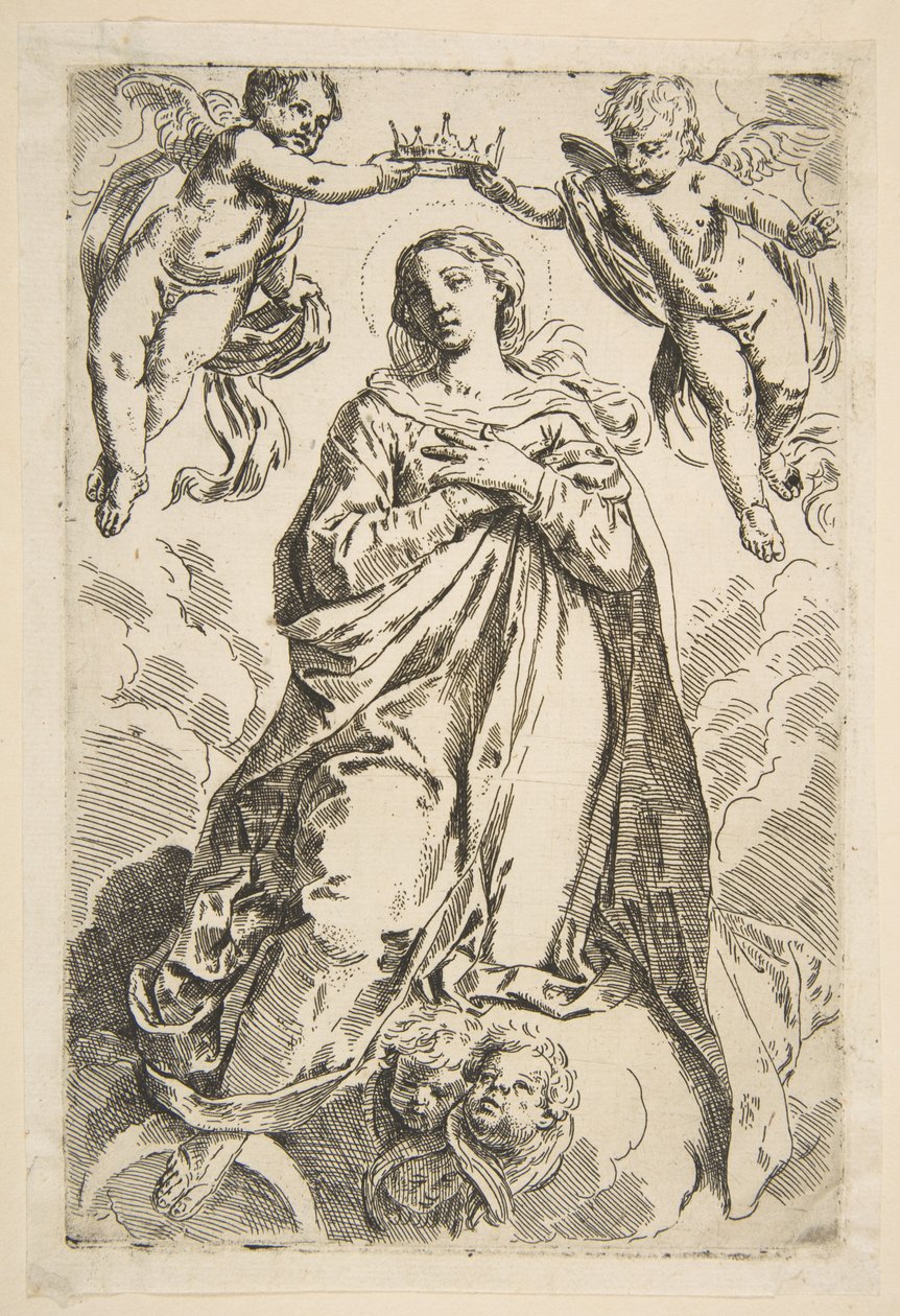 The Virgin being crowned by two angels (copy after Cantarini) by Unbekannt