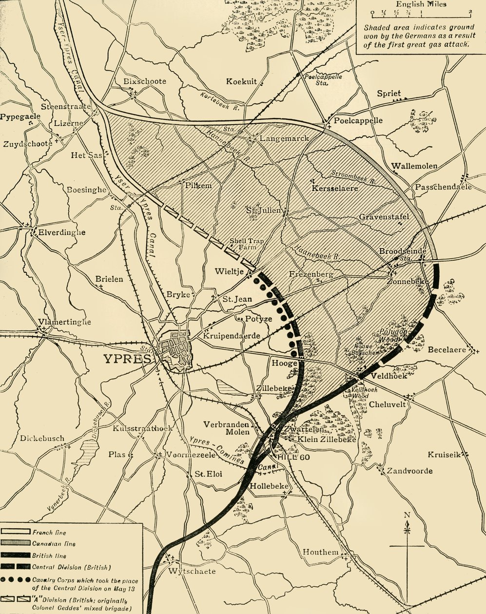 The Ypres Salient before and after the Second Battle of Ypres, First World War by Unbekannt