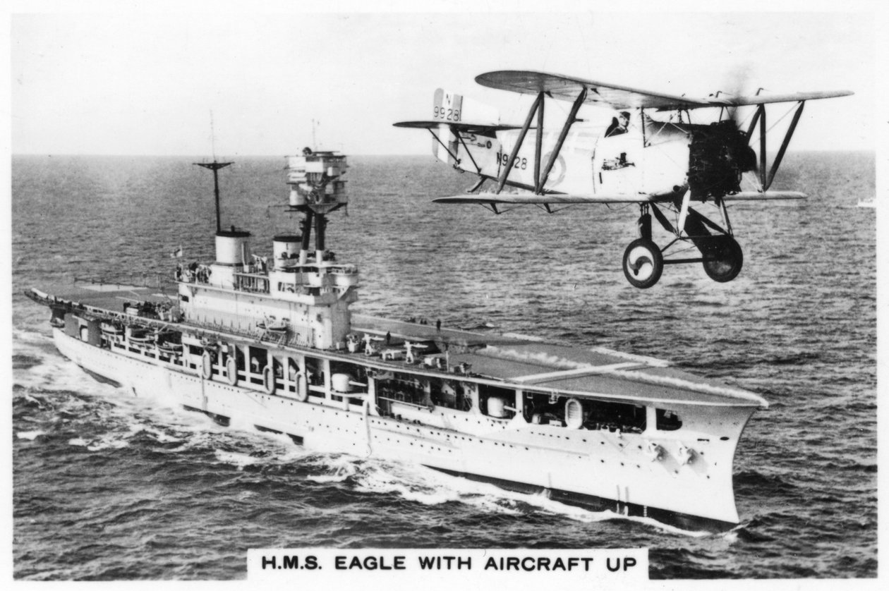 The Aircraft Carrier HMS Eagle and a Fairey Flycatcher Aircraft, 1937 by Unbekannt